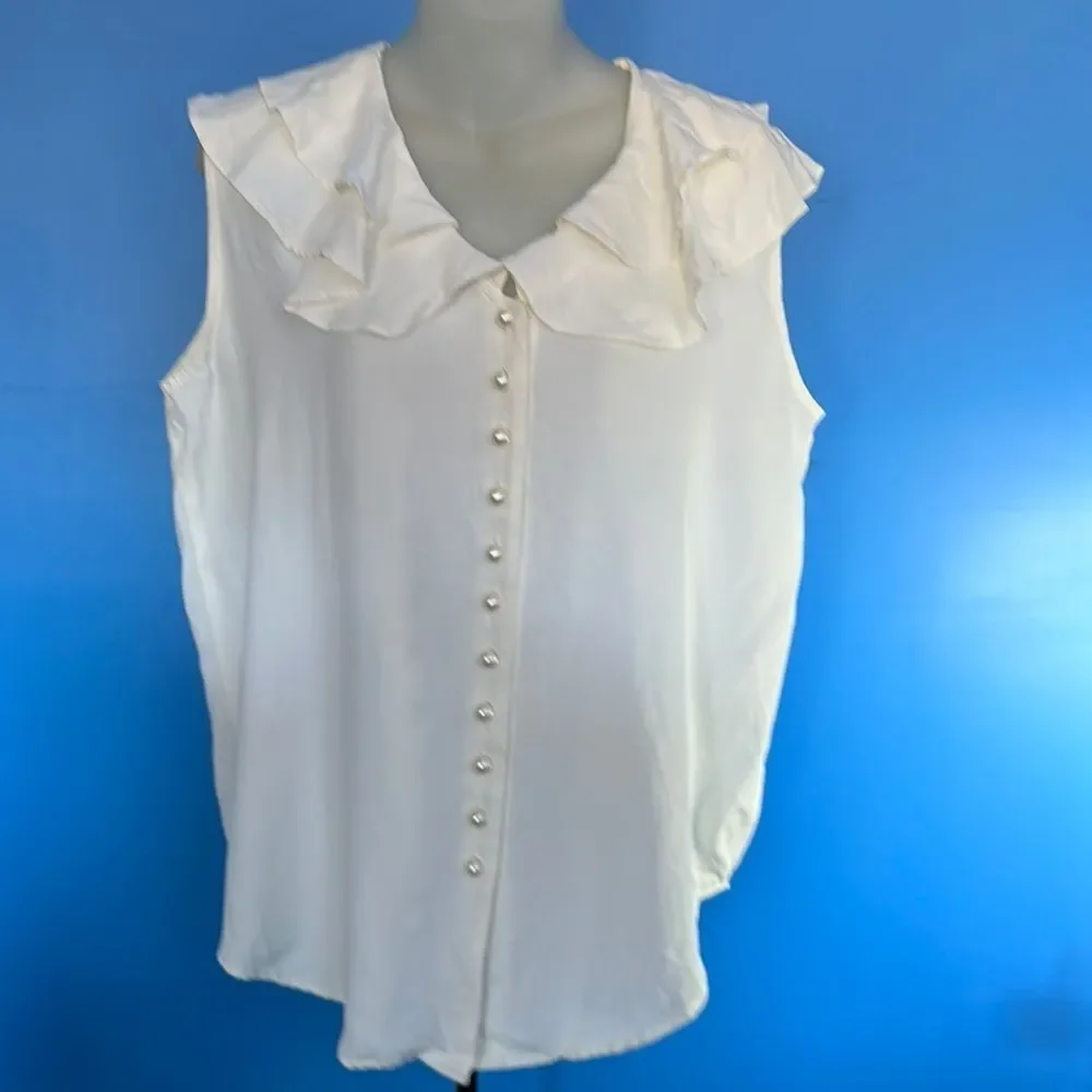 Younique Women's White Sleeveless Button Down Blouse Pearl Buttons Size Large